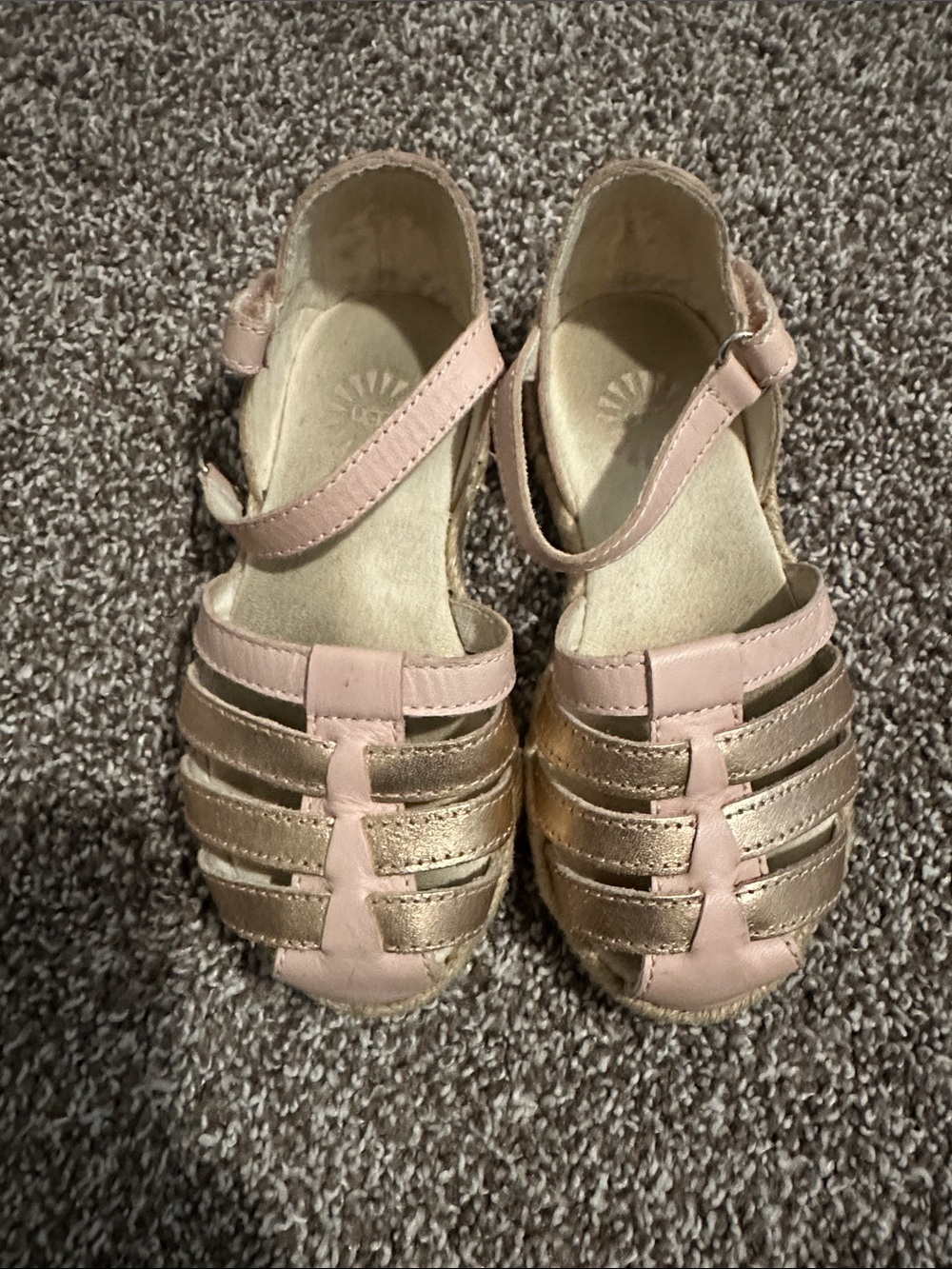 UGG Girls Pink and Gold Metallic Strappy Sandals